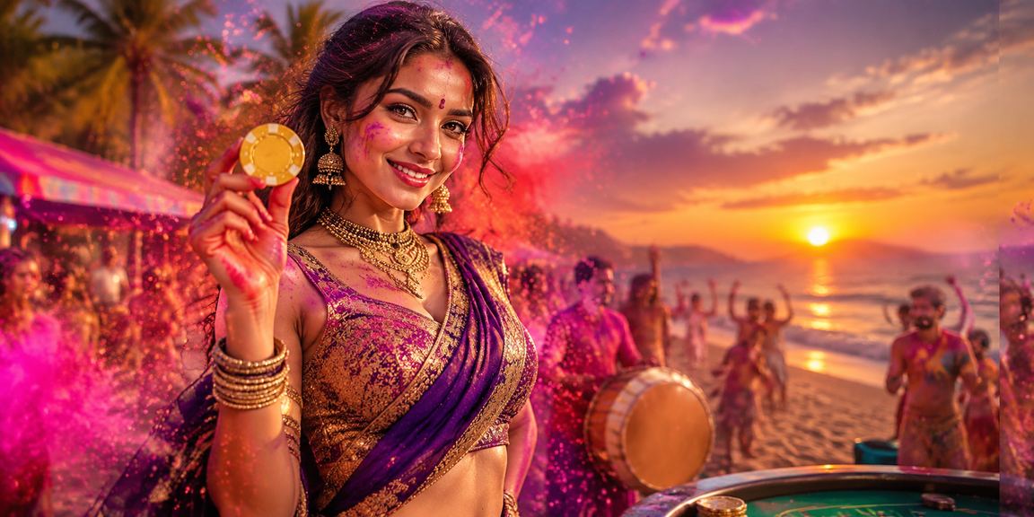 Young bettors enjoying sports betting on the beach in Goa during Holi festival